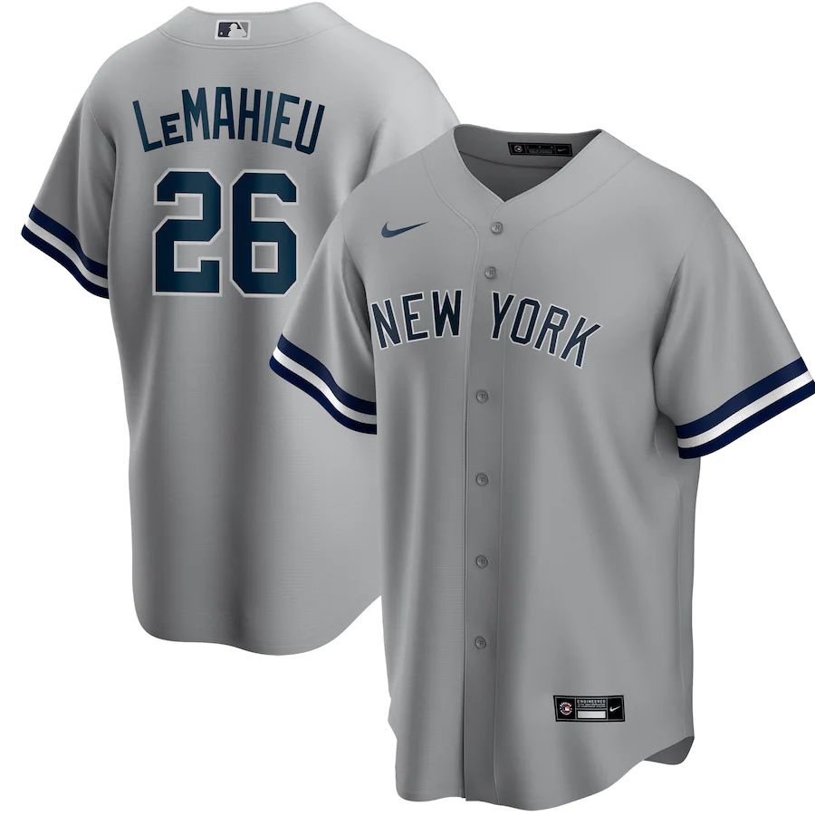 Mens New York Yankees 26 DJ LeMahieu Nike Gray Road Replica Player MLB Jerseys
